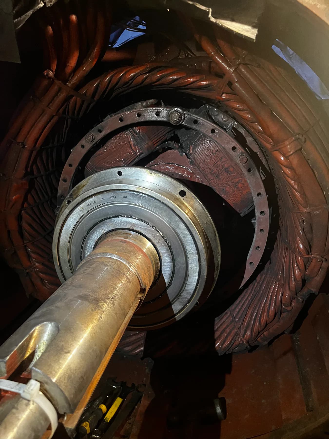 Generator electrical machinery under inspection during passenger vessel recovery