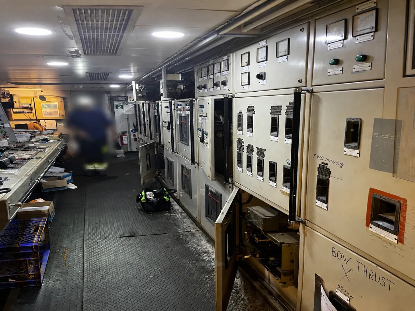 Electrical switchboard and control equipment inside a passenger vessel machinery space
