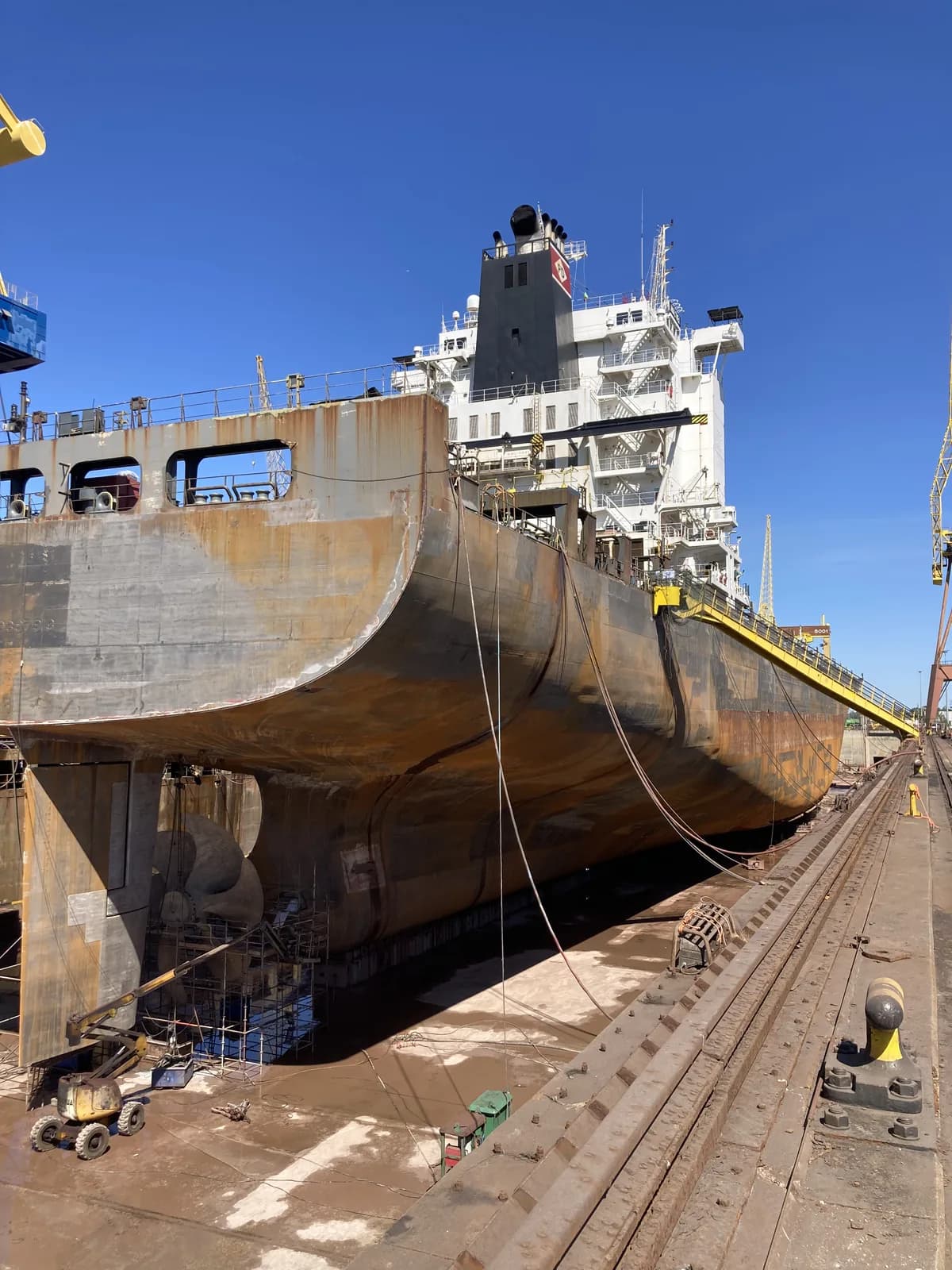 Commercial vessel during a coordinated dry-dock repair project