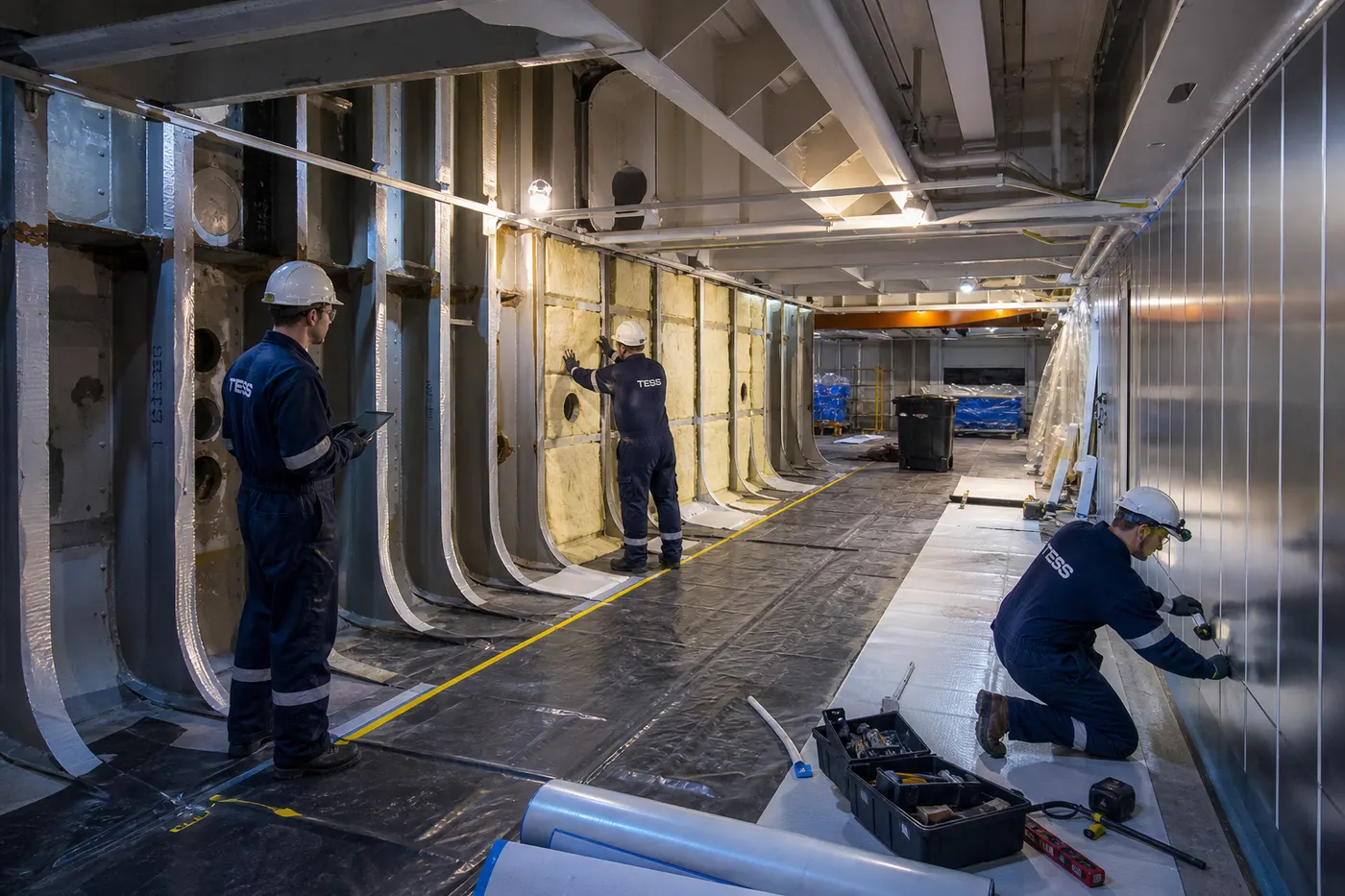 Refrigerated cargo hold insulation retrofit underway aboard a commercial vessel
