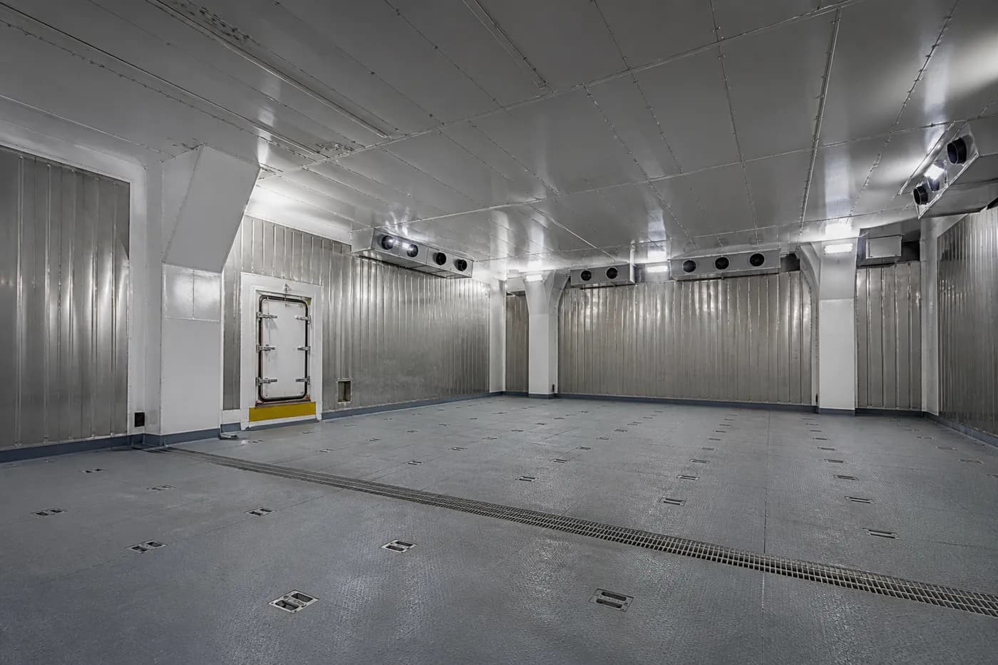 Completed refrigerated cargo hold with renewed marine lining, doors and refrigeration interfaces
